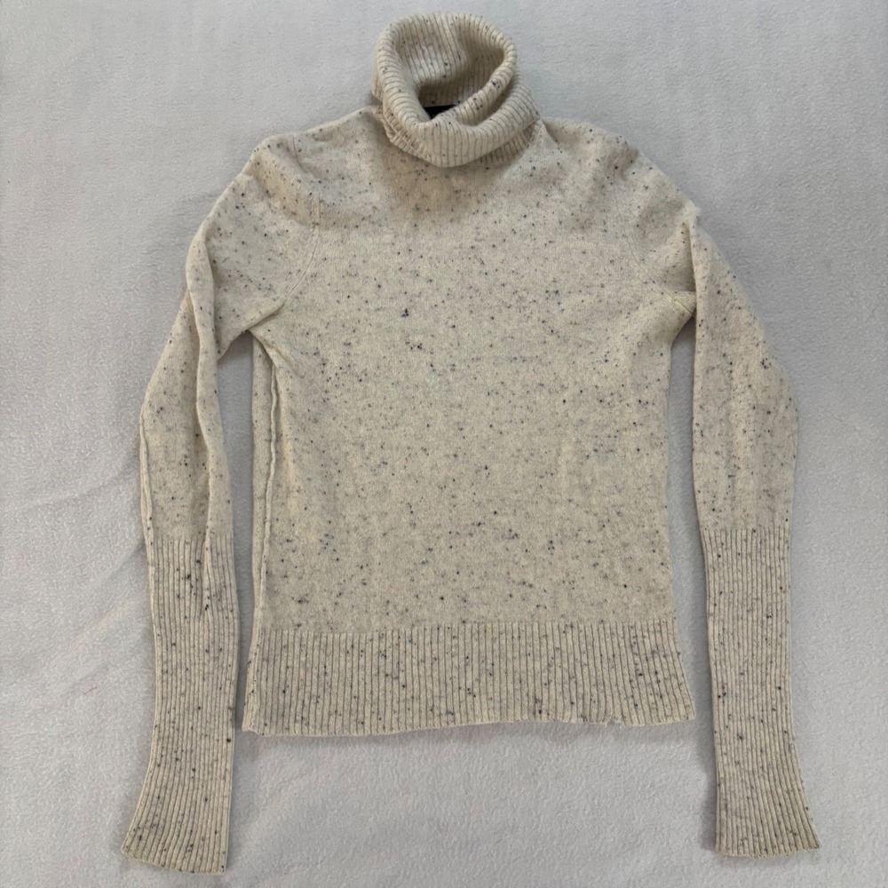 Aqua Cashmere Womens XS Cream Speckled Confetti Turtleneck Sweater 100% Cashmere